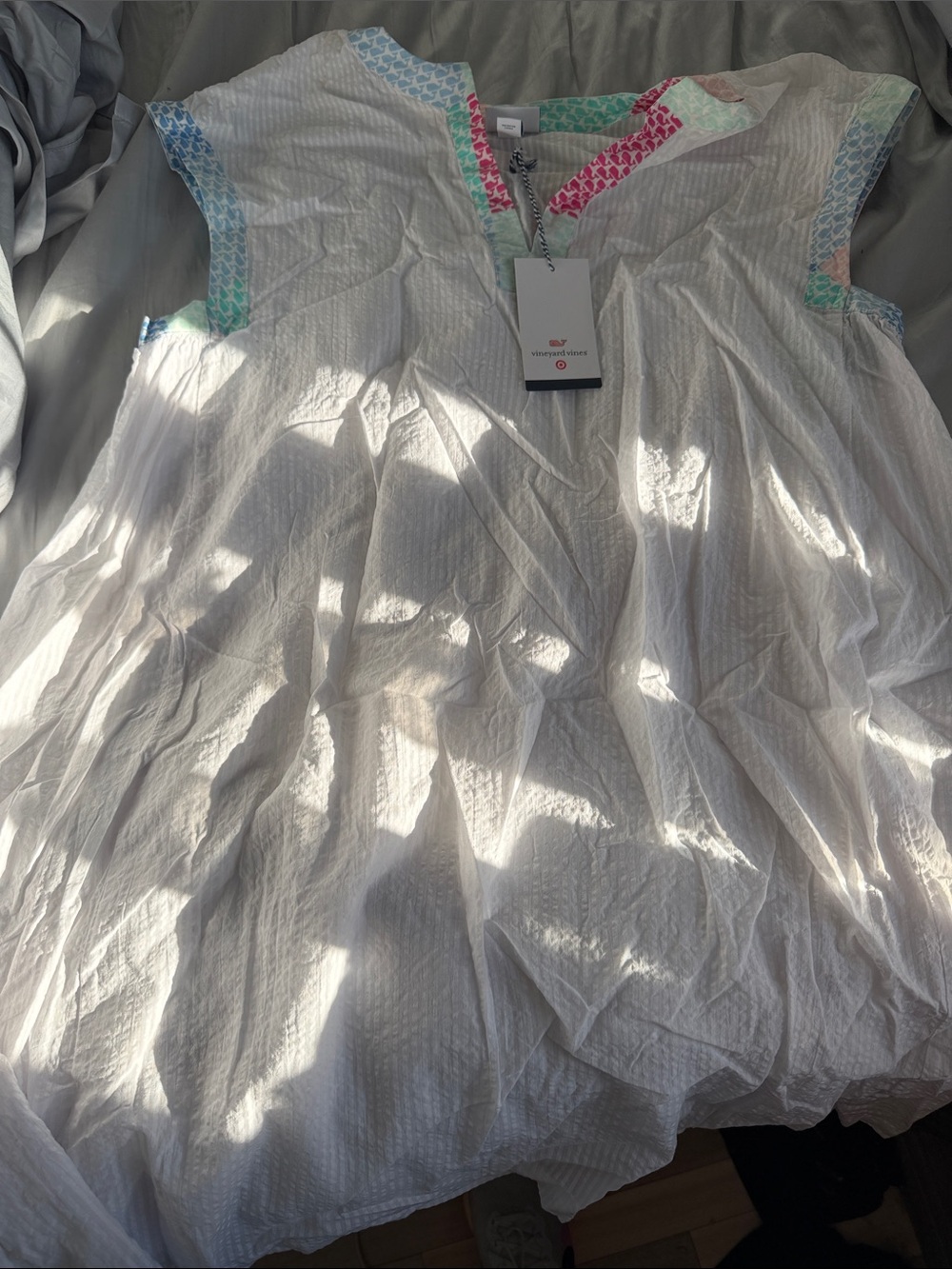 vineyard vines Printed Trim Blouse in White & Pink Size XL NWT